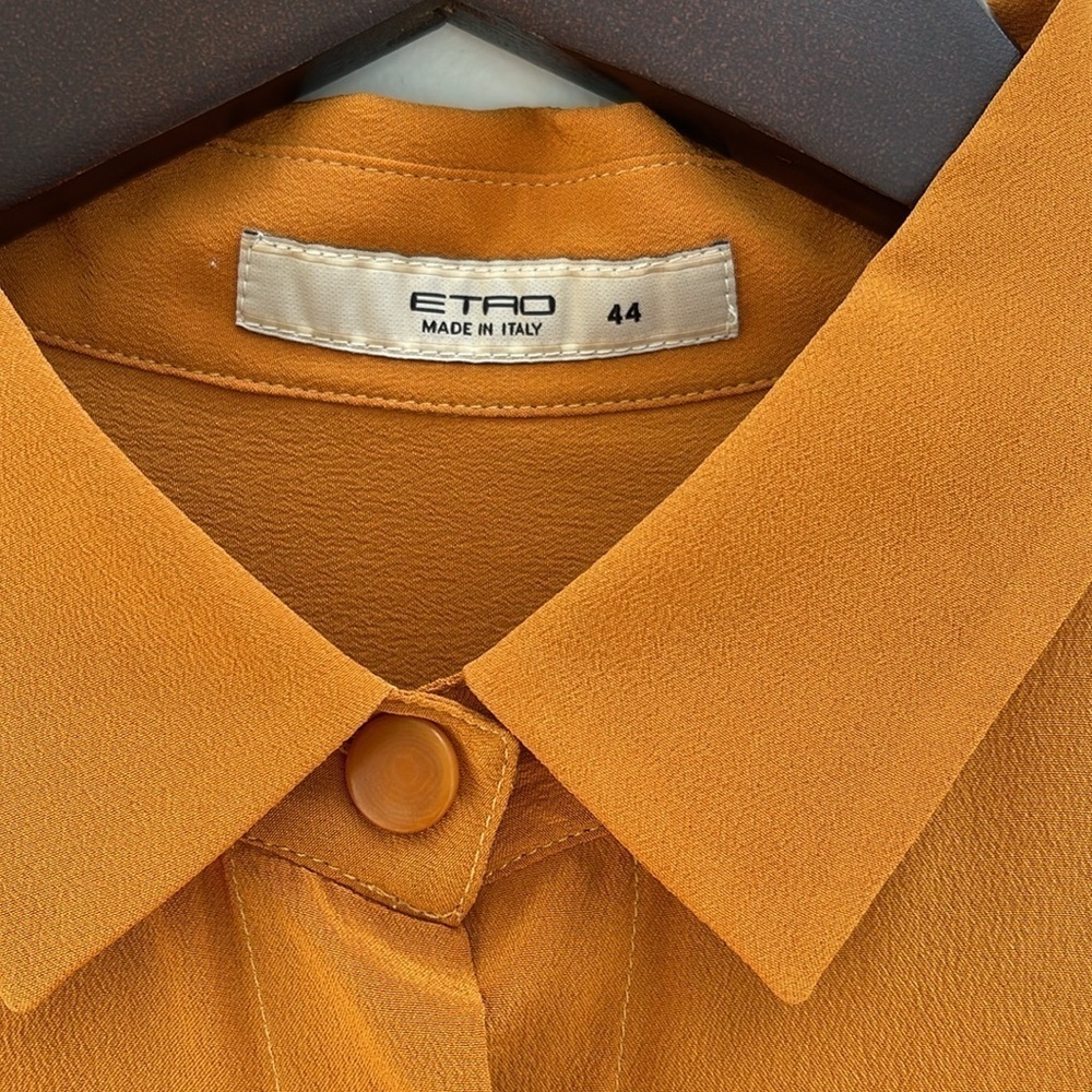 ETRO Dijon Orange 100% Silk button down blouse size 44 S-M - Picture 4 of 5